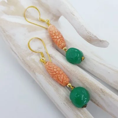 Buy Joules By Radhika Stunning Kundan Polki Shell Pearl Earrings With Red  Coral And Jade Danglers Online