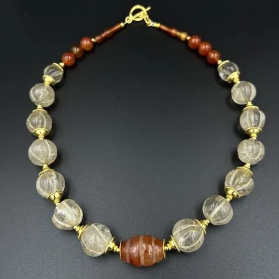 Ancient Himalayan Rock Crystal Roman Glass Bead Necklace